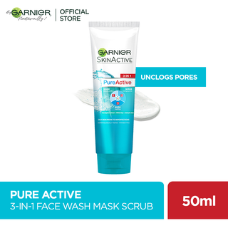 Garnier Skin Active 3-in-1 Clay Face Wash Mask Scrub 50ml